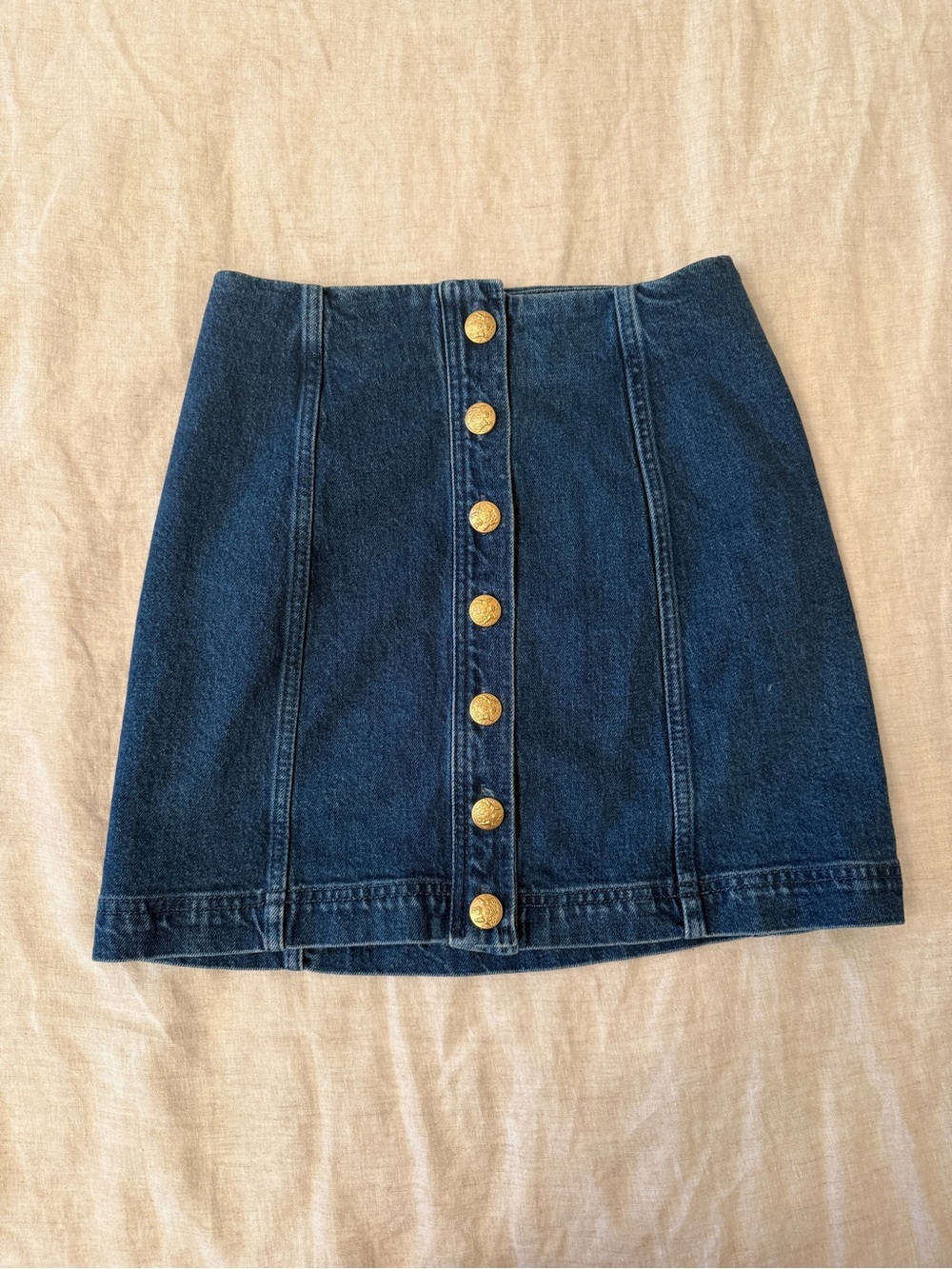 Sezane Dark Blue Denim Mini Skirt with Gold Buttons